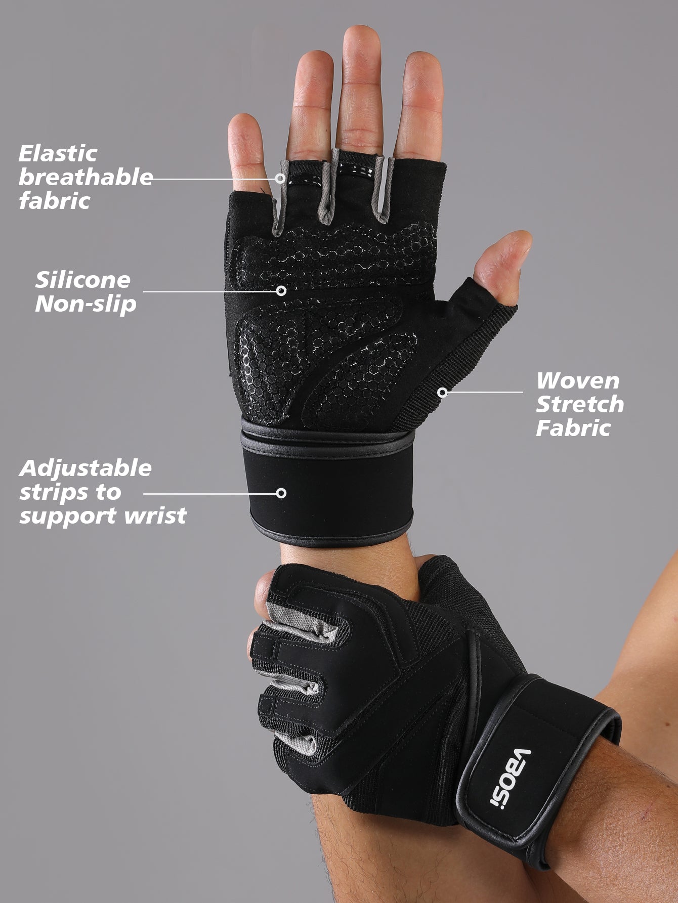 VBOSi Fitness Gloves with Adjustable Strap