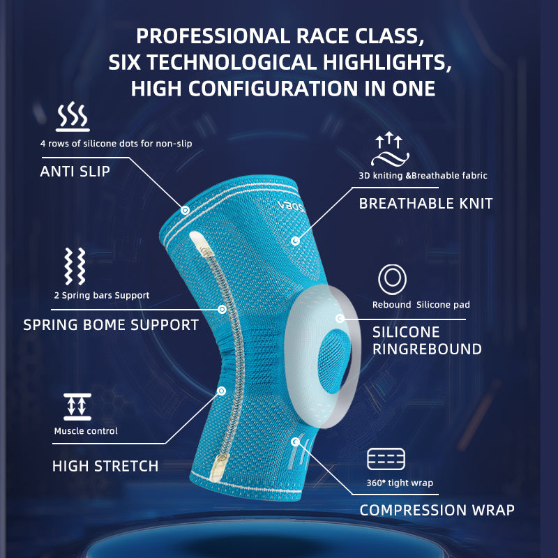 VBOSI 1 Piece Anti-slip Compression Breathable Sports Knee Support with Gel Pad and Stabilizers