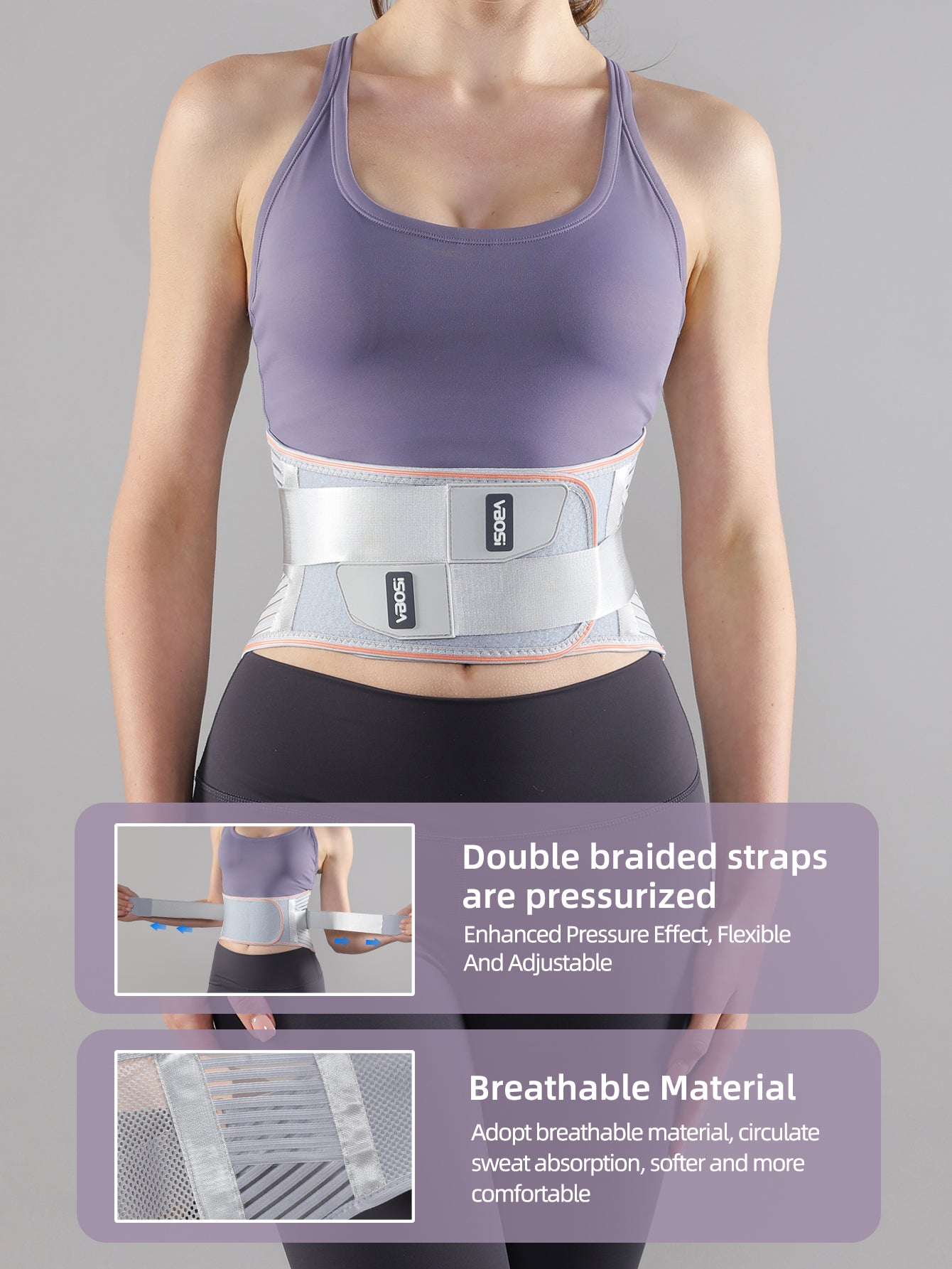 VBOSi Lower Back Support Waist Brace with Steel Bars