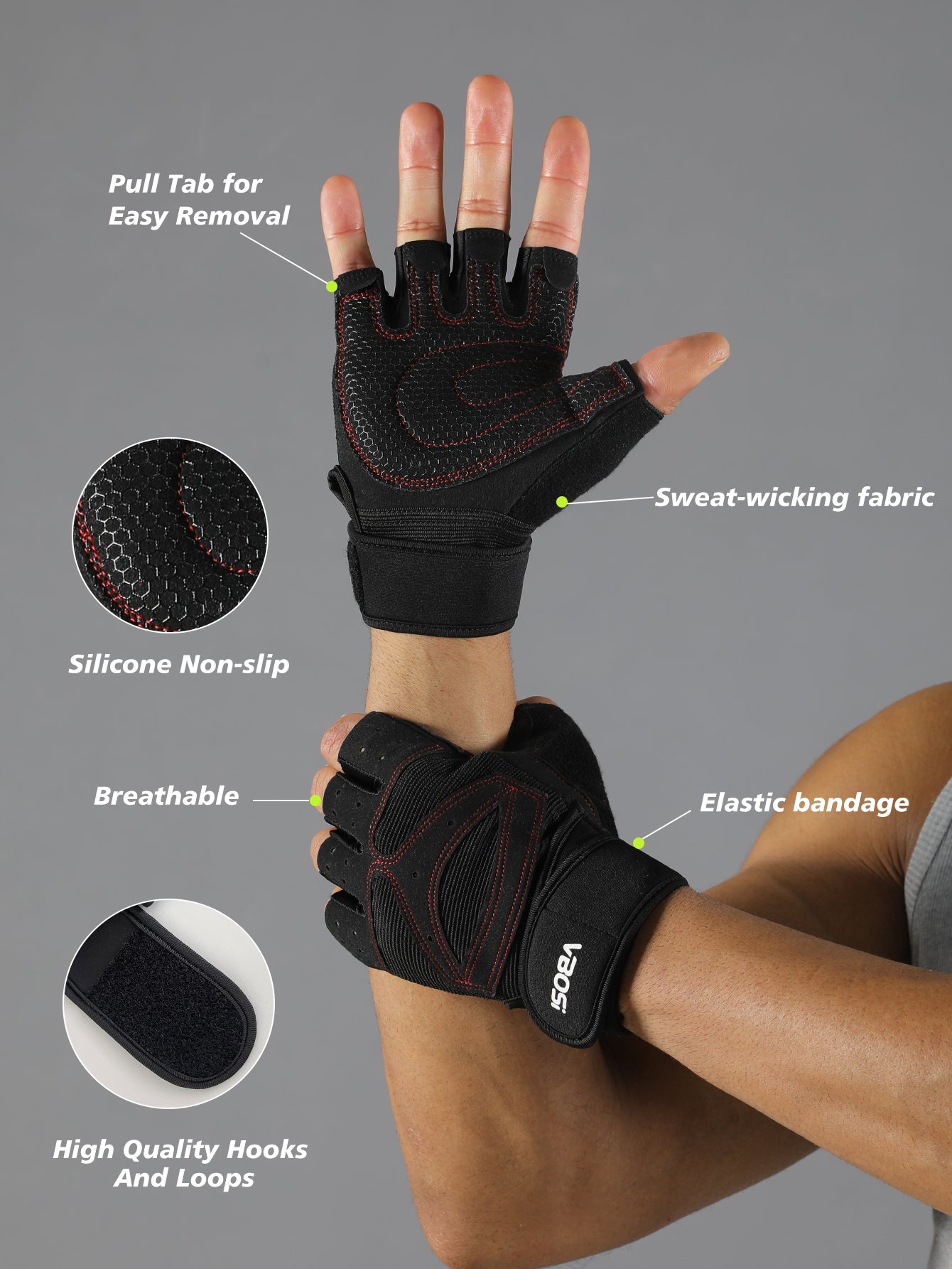 VBOSi Anti-Slip Adjustable Sports Gloves