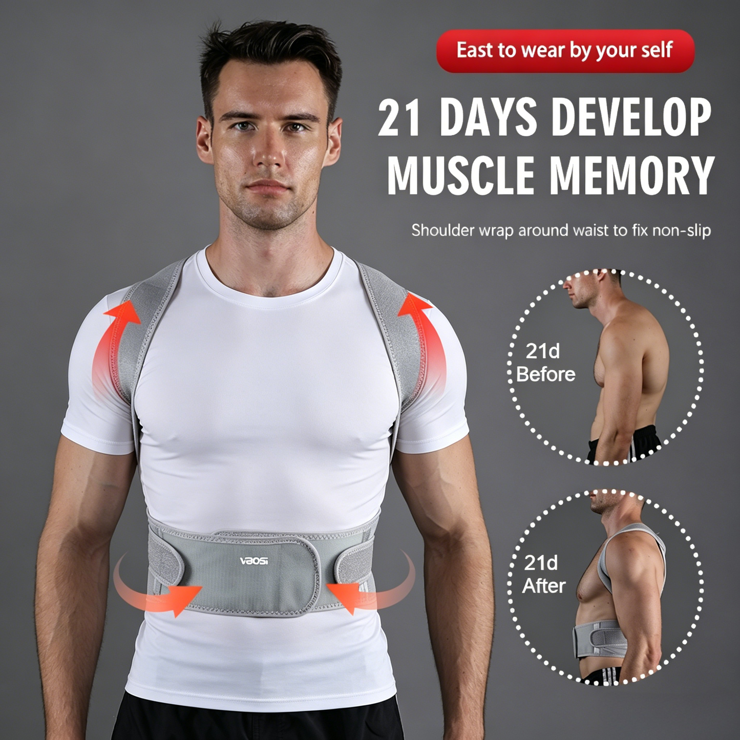 VBOSI Adjustable Posture Corrector Brace with Back Support Belt