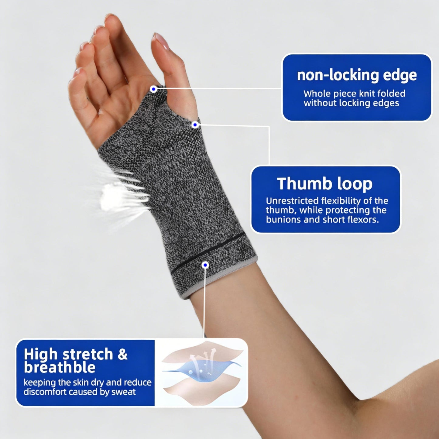 VBOSi 1 Piece Knit Breathable Wrist & Hand Support Sleeve