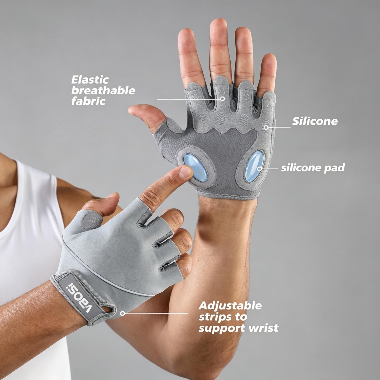 VBOSI Adjustable Workout Gloves with Gel Palm Pads